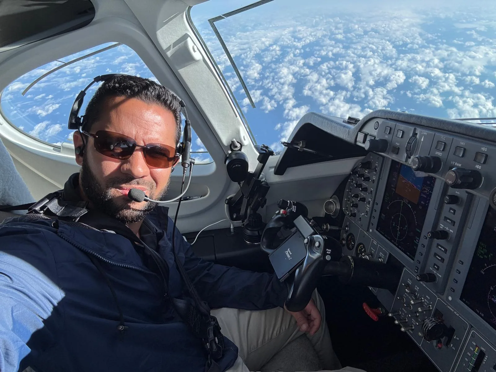 Pilot in the cockpit during flight